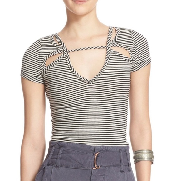 Free People Frenchie Tee Cream/Black Size M - Picture 2 of 6